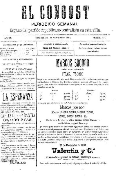 El Congost, 11/11/1894 [Issue]