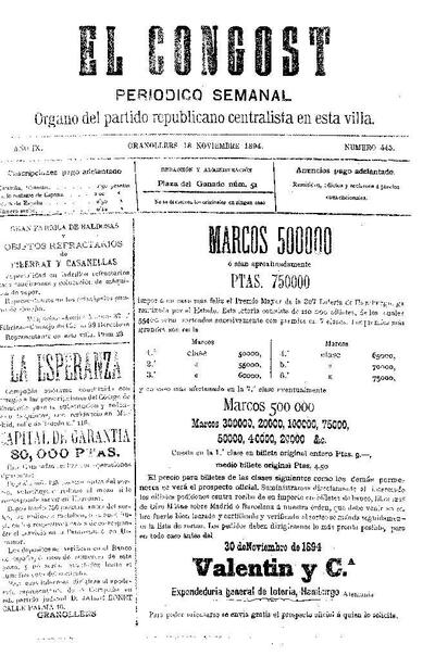 El Congost, 18/11/1894 [Issue]