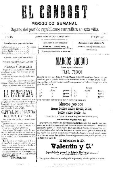 El Congost, 25/11/1894 [Issue]