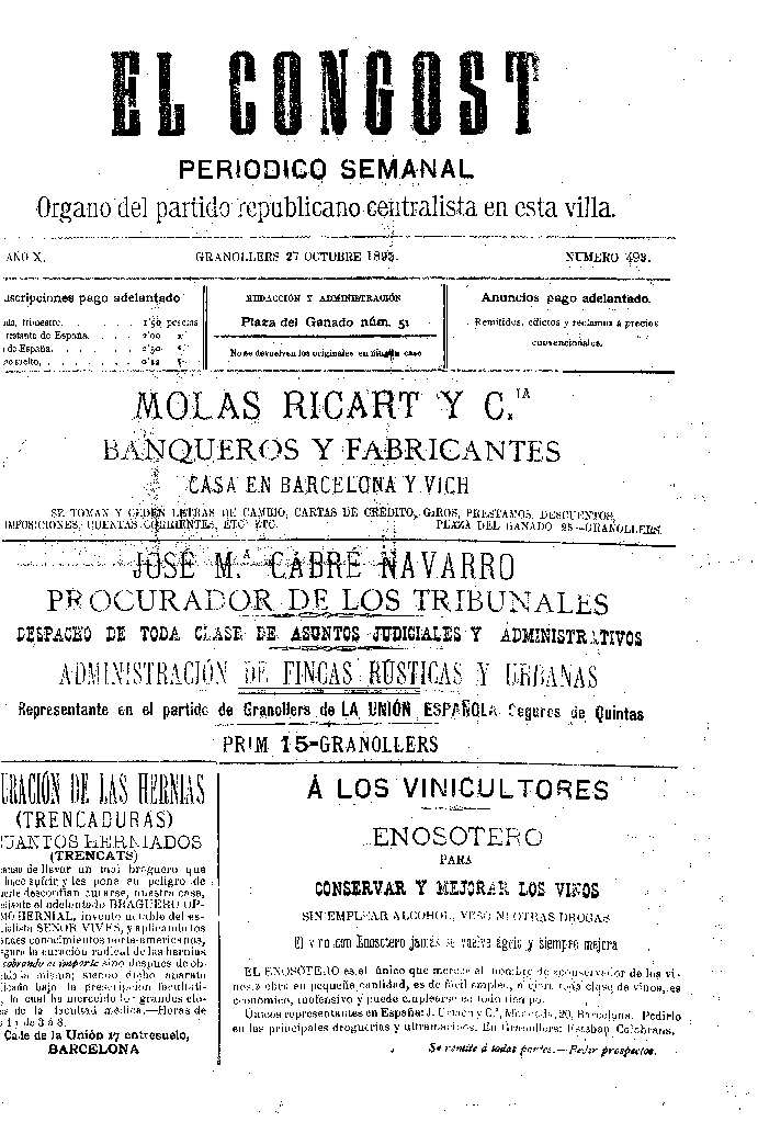 El Congost, 27/10/1895 [Issue]