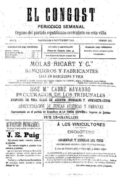 El Congost, 3/11/1895 [Issue]