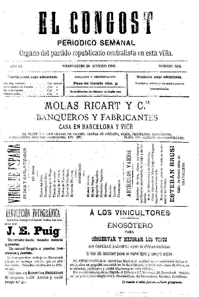 El Congost, 26/1/1896 [Issue]