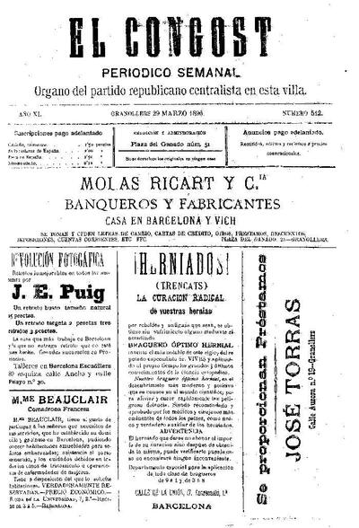 El Congost, 29/3/1896 [Issue]