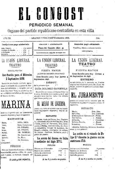 El Congost, 2/9/1896 [Issue]