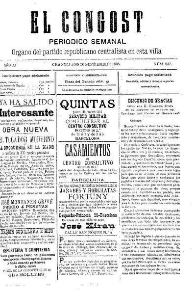 El Congost, 20/9/1896 [Issue]