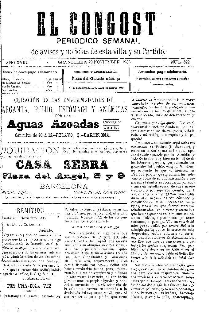 El Congost, 29/11/1903 [Issue]