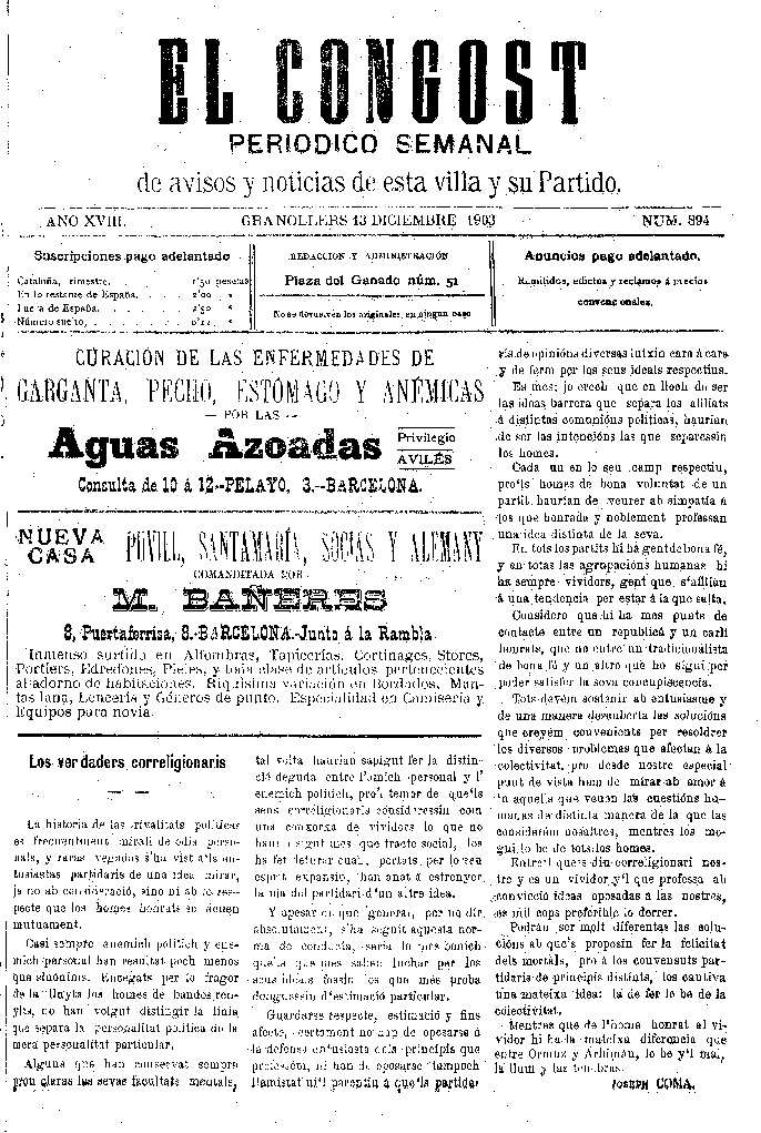El Congost, 13/12/1903 [Exemplar]