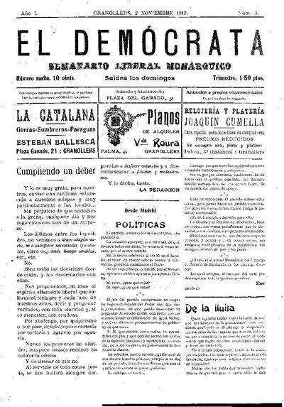 El Demòcrata, 2/11/1913 [Exemplar]
