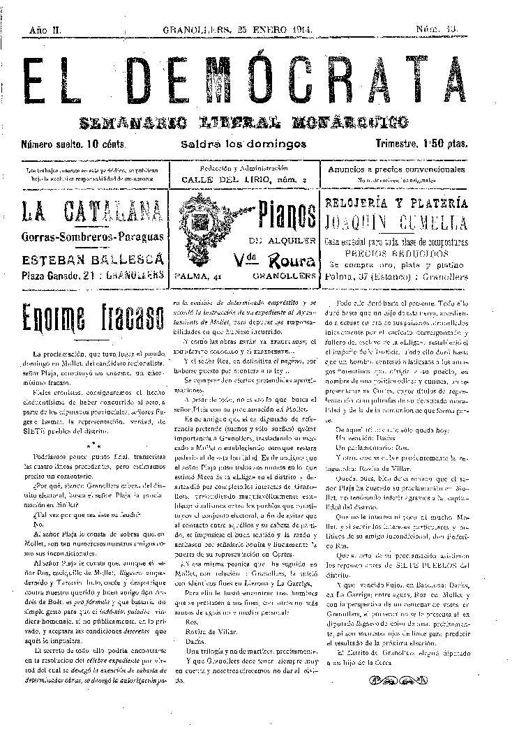 El Demòcrata, 25/1/1914 [Issue]