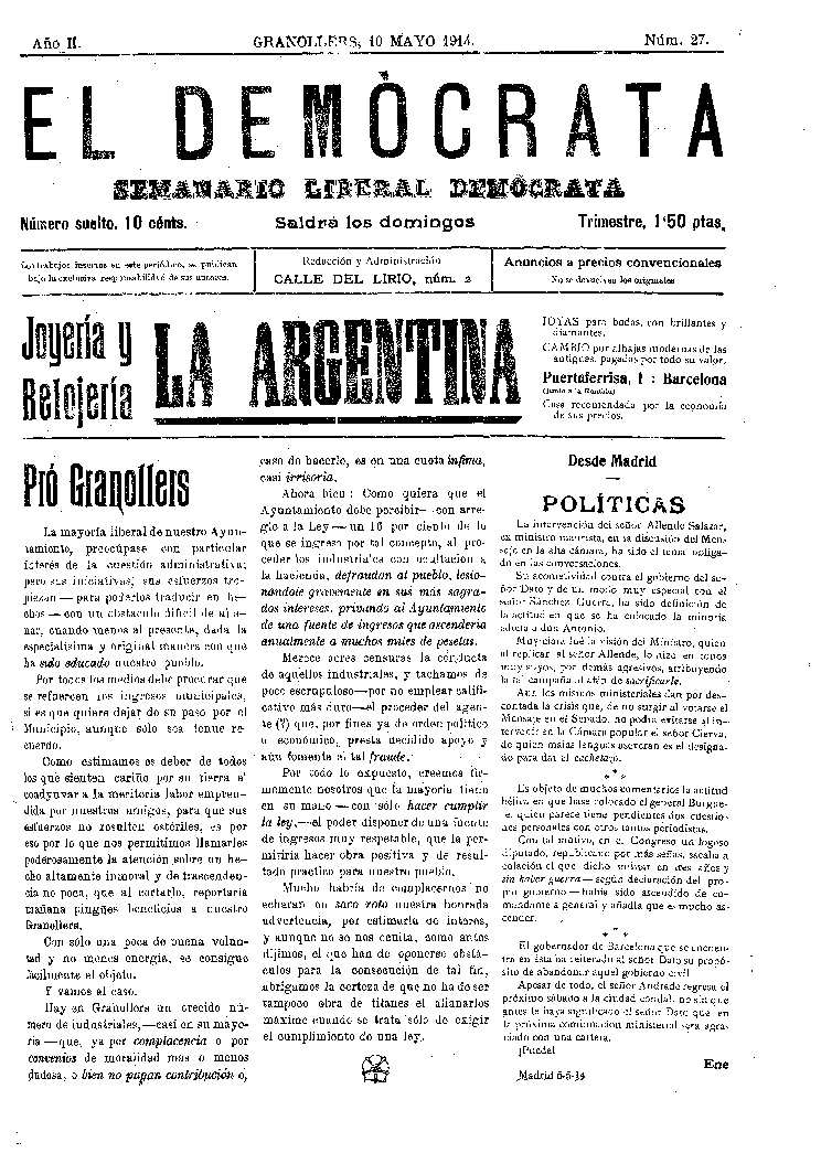 El Demòcrata, 10/5/1914 [Issue]