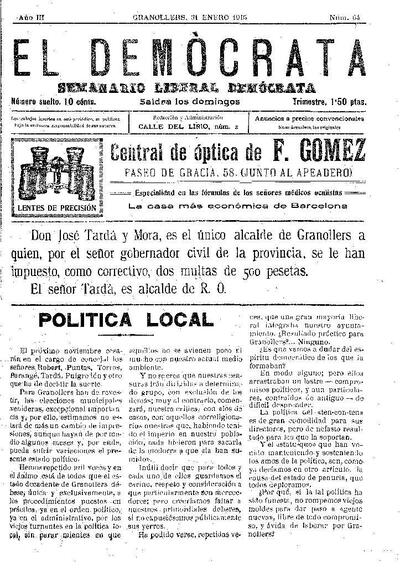 El Demòcrata, 31/1/1915 [Exemplar]