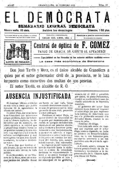 El Demòcrata, 28/2/1915 [Exemplar]