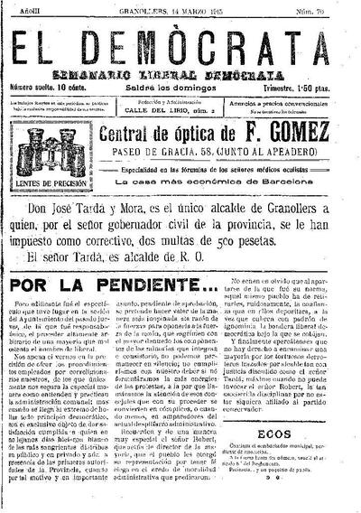 El Demòcrata, 14/3/1915 [Exemplar]