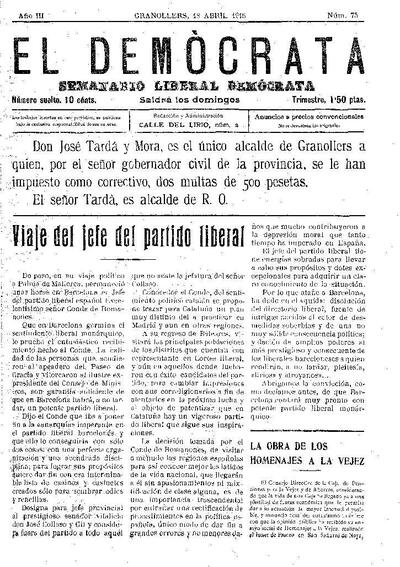 El Demòcrata, 18/4/1915 [Exemplar]