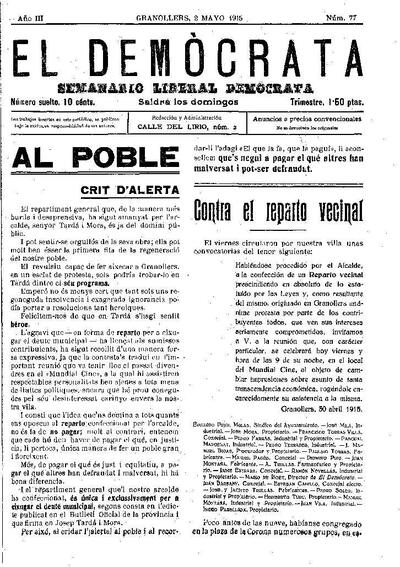 El Demòcrata, 2/5/1915 [Exemplar]