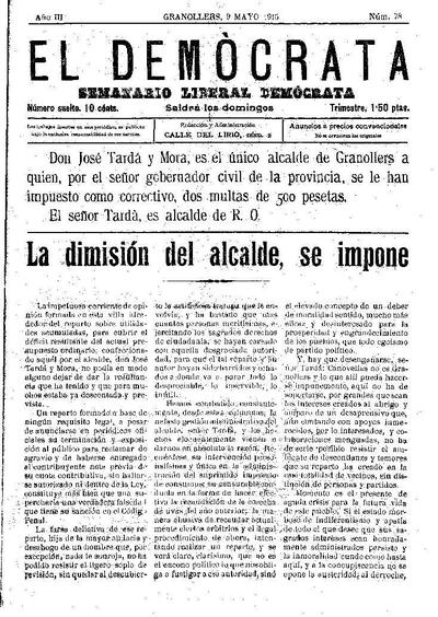 El Demòcrata, 9/5/1915 [Exemplar]