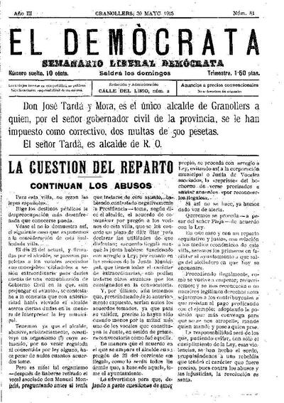 El Demòcrata, 30/5/1915 [Exemplar]