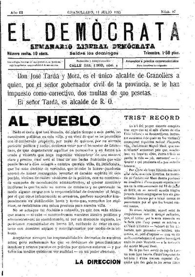 El Demòcrata, 11/7/1915 [Exemplar]