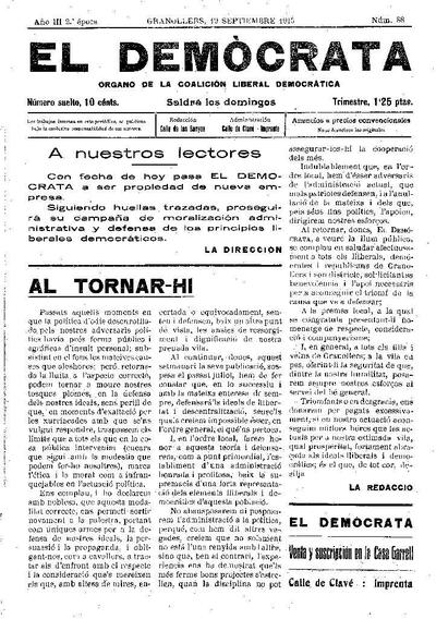 El Demòcrata, 19/9/1915 [Exemplar]