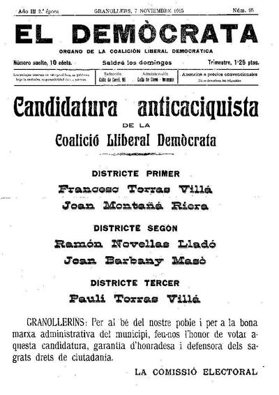 El Demòcrata, 7/11/1915 [Exemplar]