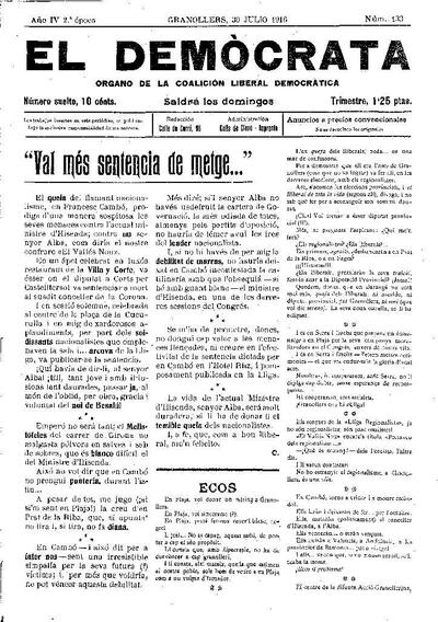 El Demòcrata, 30/7/1916 [Exemplar]