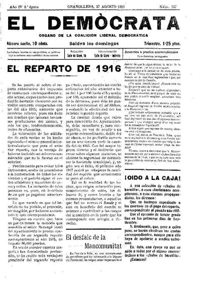El Demòcrata, 27/8/1916 [Exemplar]