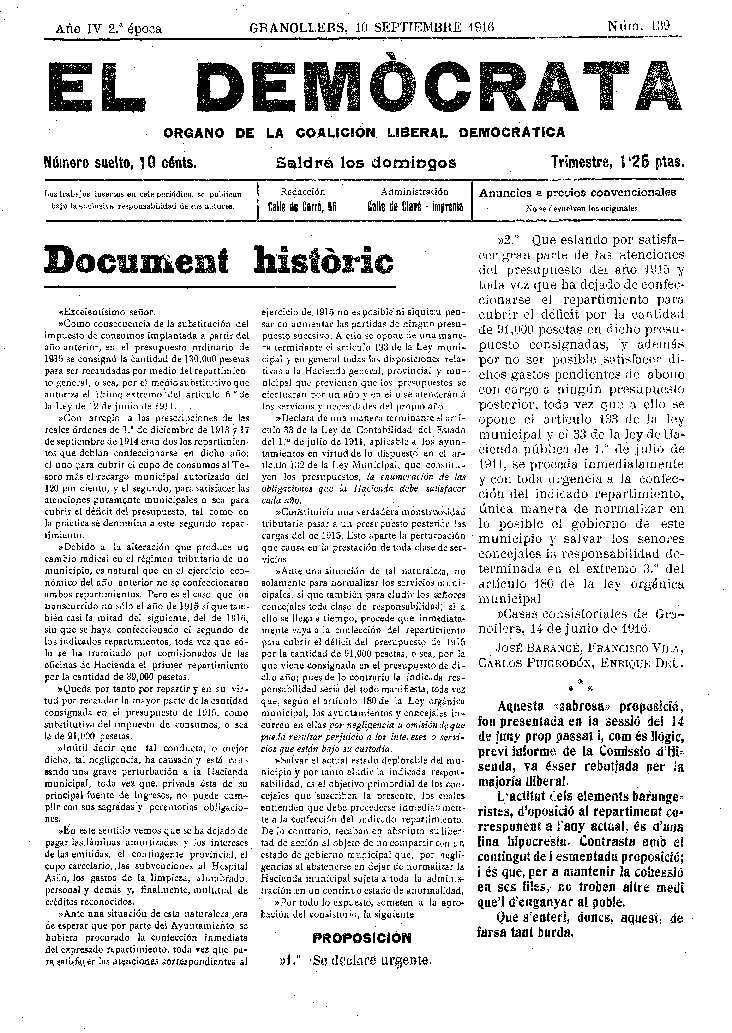 El Demòcrata, 10/9/1916 [Exemplar]