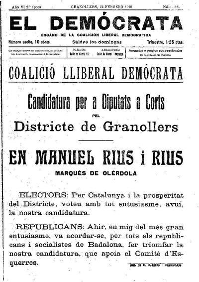 El Demòcrata, 24/2/1918 [Exemplar]