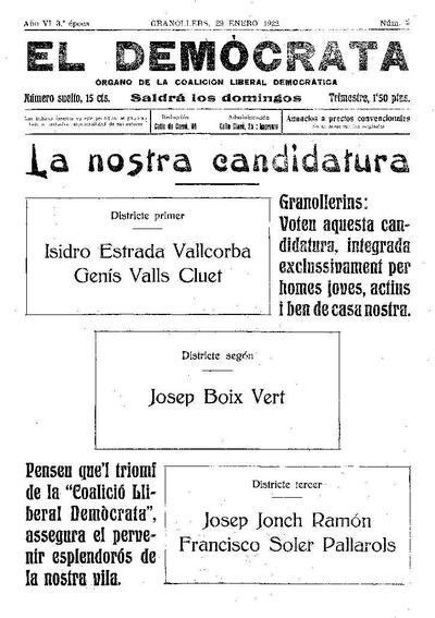 El Demòcrata, 29/1/1922 [Exemplar]