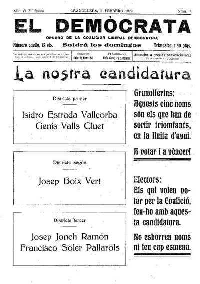 El Demòcrata, 5/2/1922 [Exemplar]