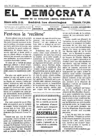 El Demòcrata, 24/9/1922 [Exemplar]