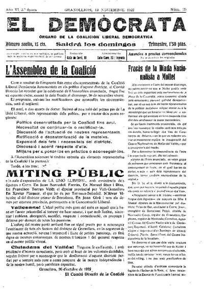 El Demòcrata, 12/11/1922 [Exemplar]