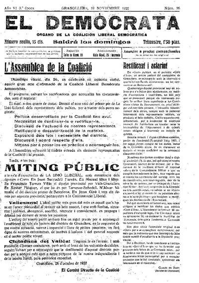 El Demòcrata, 19/11/1922 [Exemplar]