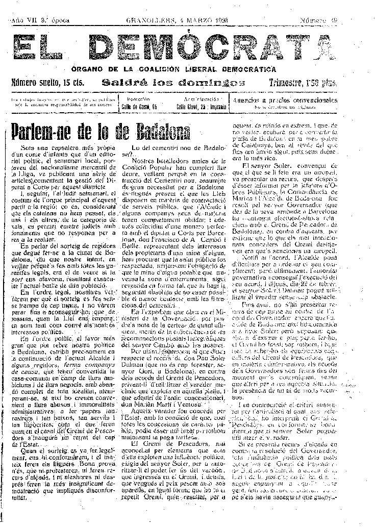 El Demòcrata, 4/3/1923 [Issue]