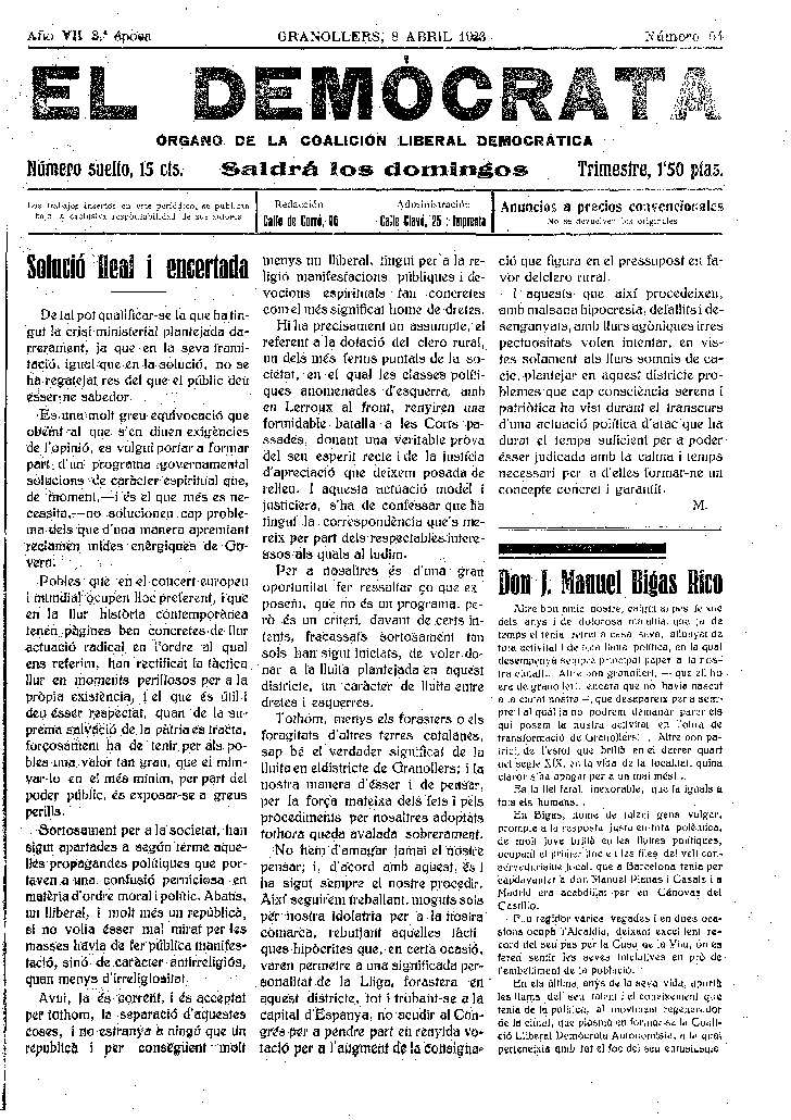 El Demòcrata, 8/4/1923 [Issue]