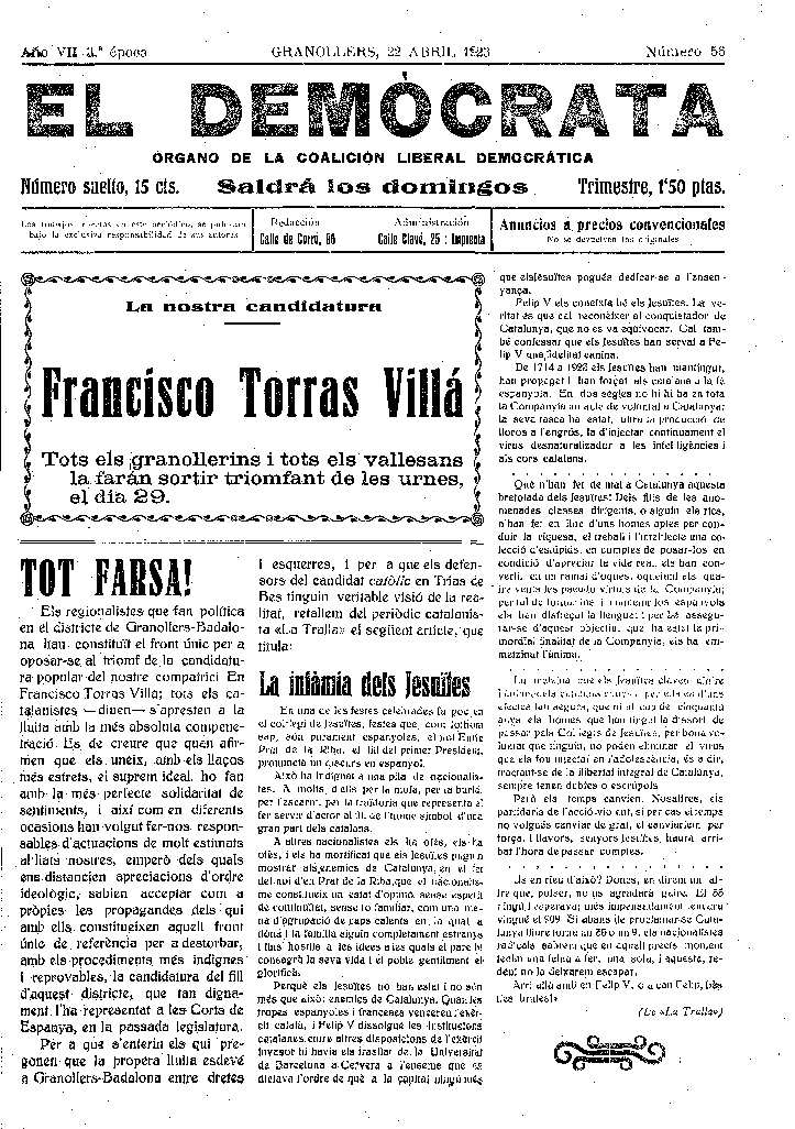El Demòcrata, 22/4/1923 [Exemplar]