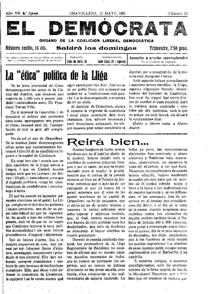 El Demòcrata, 13/5/1923 [Exemplar]