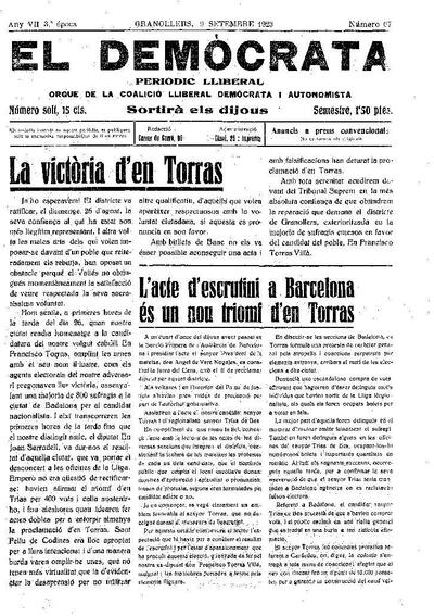 El Demòcrata, 9/9/1923 [Exemplar]