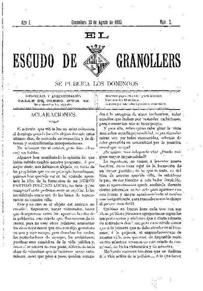 El Escudo de Granollers, 20/8/1893 [Issue]