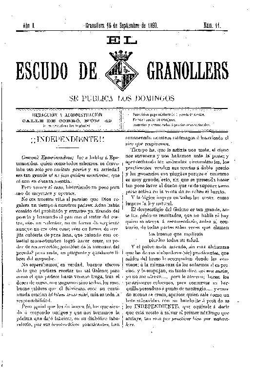 El Escudo de Granollers, 16/9/1893 [Ejemplar]
