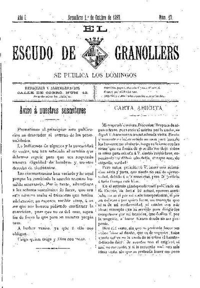 El Escudo de Granollers, 1/10/1893 [Ejemplar]