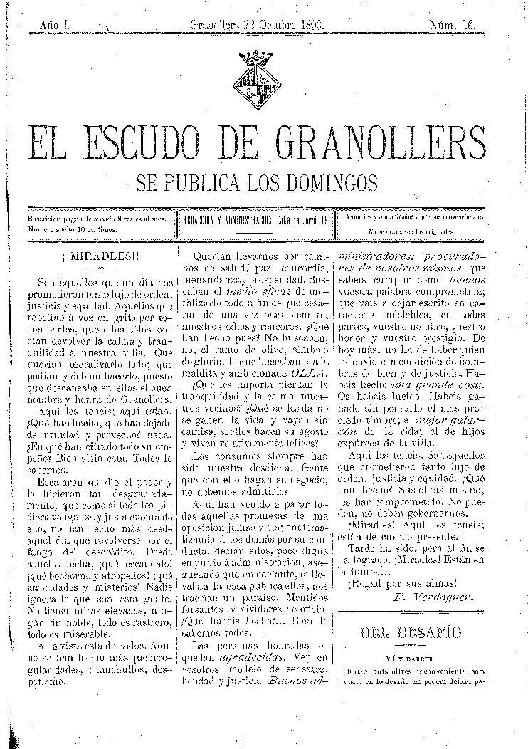 El Escudo de Granollers, 22/10/1893 [Ejemplar]