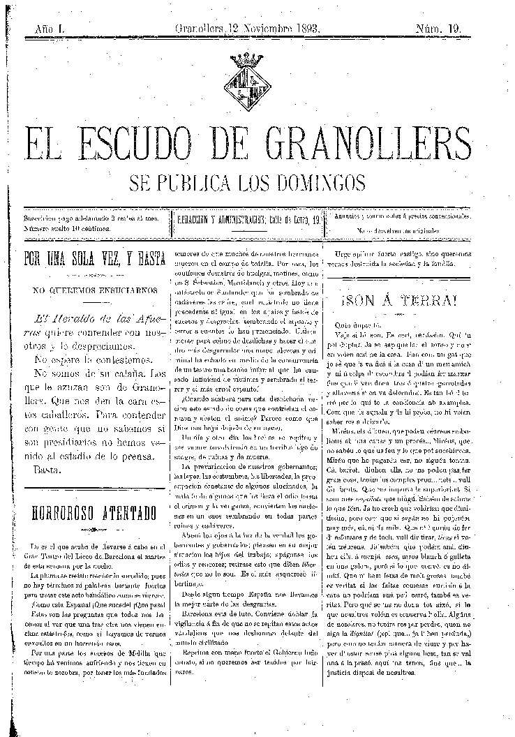 El Escudo de Granollers, 12/11/1893 [Ejemplar]