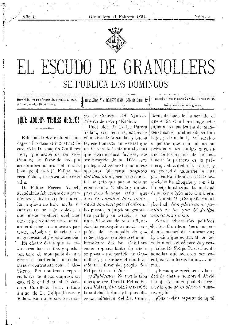 El Escudo de Granollers, 11/2/1894 [Issue]