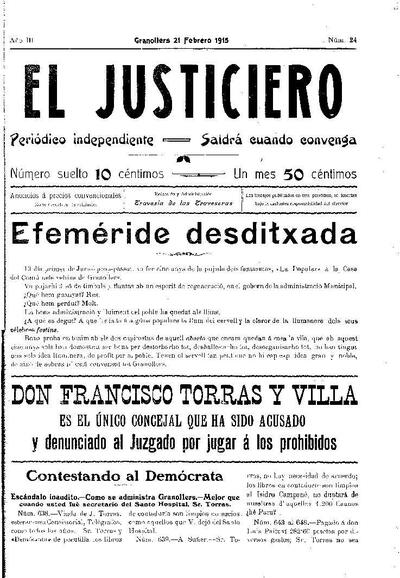 El Justiciero, 21/2/1915 [Issue]