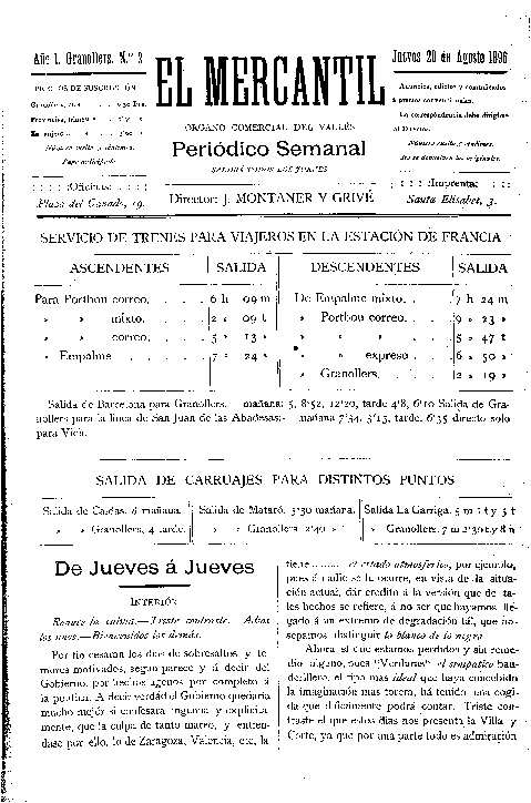El Mercantil, 20/8/1896 [Issue]