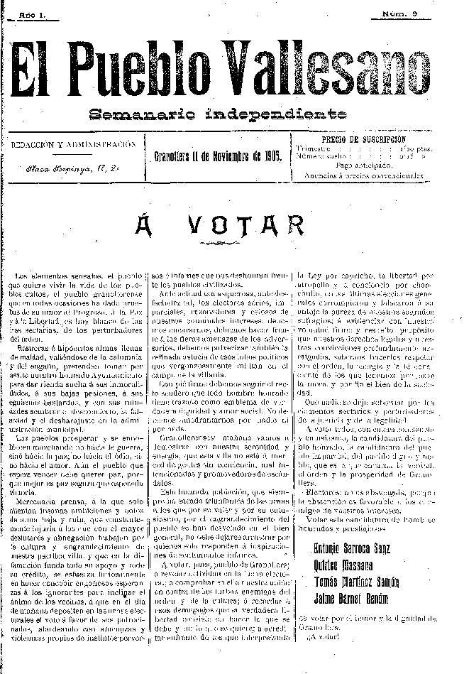 El Pueblo Vallesano, 11/11/1905 [Issue]