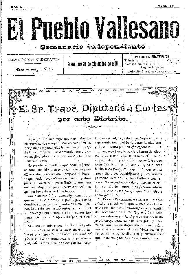 El Pueblo Vallesano, 23/12/1905 [Issue]