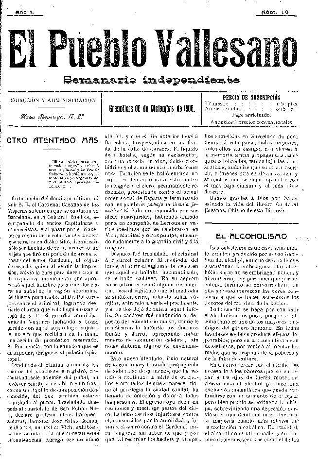 El Pueblo Vallesano, 30/12/1905 [Exemplar]