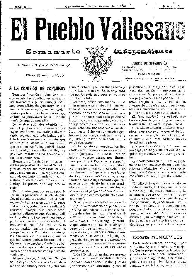 El Pueblo Vallesano, 13/1/1906 [Exemplar]